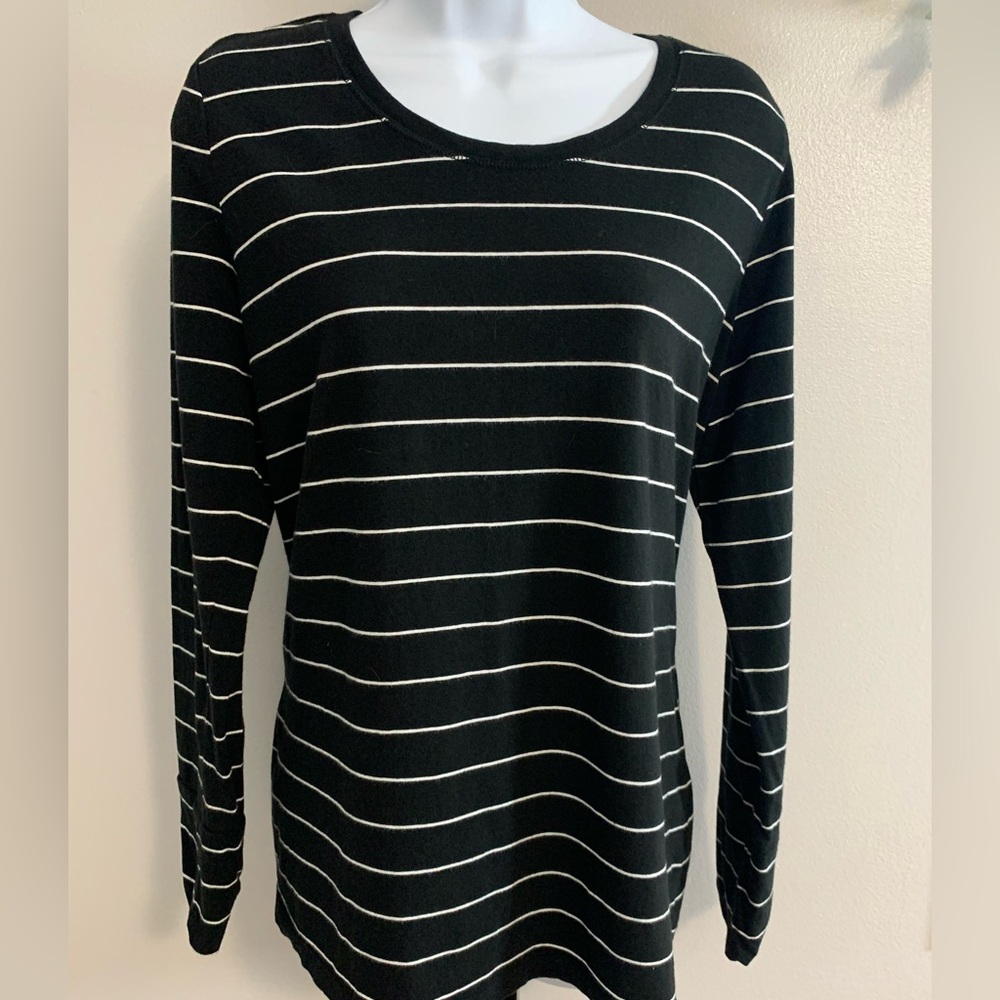 a.n.a Black and White Striped Long Sleeve Top